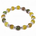 El Coral Bracciale in Agata Verde/gialla Pallini da 8mm. con elementi Argentati Elastico