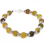 El Coral Bracciale in Agata Verde/Gialla Pallini da 8mm. con Elementi e Chiusura Argentati lunghezza 19cm.
