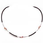 El Coral Collar Coral Rosa y Bolitas Plateadas x 3 motivos y Caucho
