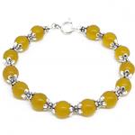 El Coral Bracciale in Agata Gialla Pallini da 8mm. con Elementi e Chiusura Argentati Lunghezza 19cm.