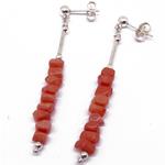 El Coral Earrings Pink Coral Tubes and Silvered elements 6 cm length
