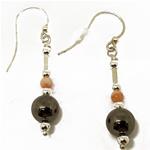 El Coral Earrings Pink Coral Ball and Hematite Ball, 4 cm length