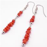 El Coral Pendientes Coral Rosa Tubitos y elementos Plateados 7 cm largo
