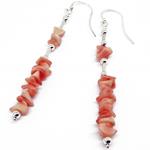El Coral Orecchini in Corallo Rosa Chips Montatura in Argento con Elementi Argentati Lunghezza 8cm.