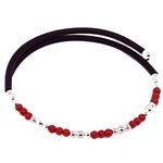 Coralli di Sardegna  Bracelet Red Coral 3 mm Balls, Silvered elements, Rubber and Spring