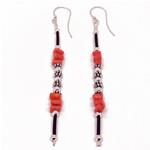 El Coral Earrings Pink Coral Tubes and Rubber, 8 cm length