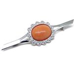 Coralli di Sardegna Brooch Pink Coral Cabochon and Silver Filigree Waves