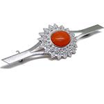 Coralli di Sardegna Brooch Pink Coral Cabochon and Silver Filigree Leaves