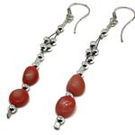 El Coral Earrings Pink Coral Baroque Balls and Silvered Balls, 7 cm length