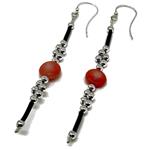 El Coral Earrings Pink Coral Baroque Ball, Silvered Balls and Rubber, 7 cm length