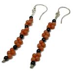 El Coral Earrings Pink Coral and Heamtite Balls, 6 cm length
