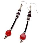 El Coral Earrings Pink Coral Baroque Ball, Hematite Star and Rubber, 7 cm length