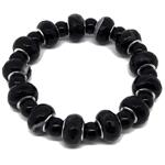 El Coral Bracciale in Agata Nera Rondelle Sfaccettate da 10x14mm. e Pallini in Agata Nera da 8mm. con Elastico