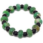 El Coral Bracciale in Agata Verde Striata Rondelle Sfaccettate da 10x14mm. e Pallini in Agata Nera da 8mm. con Elastico