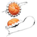 Coralli di Sardegna Earrings Pink Coral Flat Rose and Silver Filigree Balls, 2.5 length