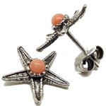 Coralli di Sardegna Earrings Pink Coral Ball and Old Silver Filigree Starfish