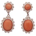 Coralli di Sardegna Earrings Pink Coral 2 Cabochon and Silver Filigree Waves, 4 cm length