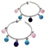 El Coral Pendientes de cristal de color azul lila y rosa con círculo de plata