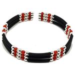 El Coral Bracelet Red Coral 2 Balls with Rubber and Steel Spring 3 strips