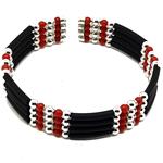 El Coral Bracelet Red Coral 2 Balls with Rubber and Steel Spring 4 strips