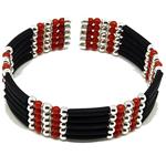 El Coral Bracelet Red Coral 2 Balls with Rubber and Steel Spring 5 strips