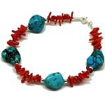 El Coral Pulsera Coral Rojo ramitas y Turquesa piedras grandes