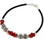 El Coral Bracelet Red Coral Tubes, Silvered elements and Rubber