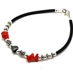El Coral Bracelet Red Coral Chips, Hematite Heart and Rubber