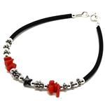 El Coral Bracciale Corallo Rosso Chips e Stella in Ematite con Elementi e Chiusura Argentati  e Cauccù