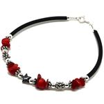 El Coral Bracelet Red Coral Chips 4 elements, Hematite Star and Rubber