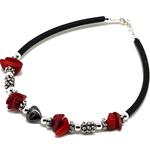 El Coral Bracelet Red Coral Chips 4 elements, Hematite Heart and Rubber
