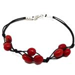 El Coral Bracelet Red Coral Baroque Balls 3 elements with 3 Threads