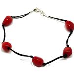 El Coral Pulsera Coral Rojo 5 Bolas Barrocas con 2 Hilos