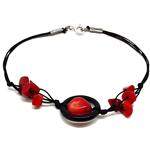 El Coral Bracciale Corallo Rosso Sassi Barocco e Chips a 4 Fili e anello in Agata Nera Chiusura Argentata.