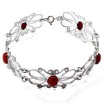 El Coral Bracelet Red Coral Cabochon 6x8 mm and Silver Filigree