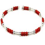 El Coral Bracelet Red Coral, Silvered elements and Steel Spring 2 strips