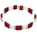 El Coral Bracelet Red Coral and Silvered elements and Steel Spring 3 strips