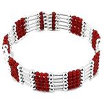 El Coral Bracelet Red Coral, Silvered elements and Steel Spring 5 strips