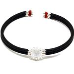 El Coral Bracciale Corallo Rosso Pallini da 3mm. Centrale in Filgrana di Argento a Forma di Sole Caucciù 2 tubie con Mollae in Acciaio