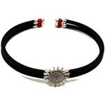 El Coral Bracciale Corallo Rosso Pallini da 3mm. Sole Centrale in Filigrana di Argento Brunito 2 Fili Caucciù con Molle in Acciaio.