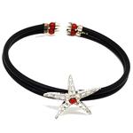 El Coral Bracciale Corallo Rosso Pallini da 3mm. Stella Marina Centrale in Argento 2 tubi di Caucciù con Molle in Acciaio.