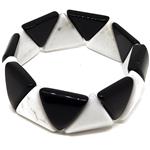 El Coral Bracciale Agata Biana e Nera Triangoli 20mm. Elastico