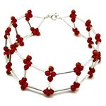 Coralli di Sardegna Red Coral Bracelet with 3mm Dots and Silver Clasp Bars 21cm