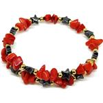 El Coral Bracciale Corallo Rosso Chips da 8mm. e Stella in ematite con Pallini Dorati e Molla in Acciaio