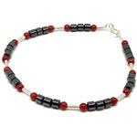 El Coral Bracciale Corallo Rosso Pallini e tubetti in Ematite 8 Elementi Chiusura Argentata
