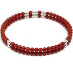 El Coral Bracelet Red Coral and Silvered Balls with Steel Spring 2 strips