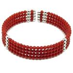 El Coral Bracciale Corallo Rosso Pallini da 3mm. a 4 Fili con Pallini Argentati e Molle in Acciaio Terminali in Argento