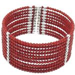El Coral Bracelet Red Coral and Silvered Balls with Steel Spring 10 strips