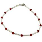 El Coral Bracciale Corallo Rosso Pallini da 3mm. Con Barrette e Chiusura Argentati Lunghezza 19cm. 