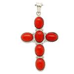 El Coral Colgante Cruz 26x47 mm Coral Rojo Filigrana Plata
